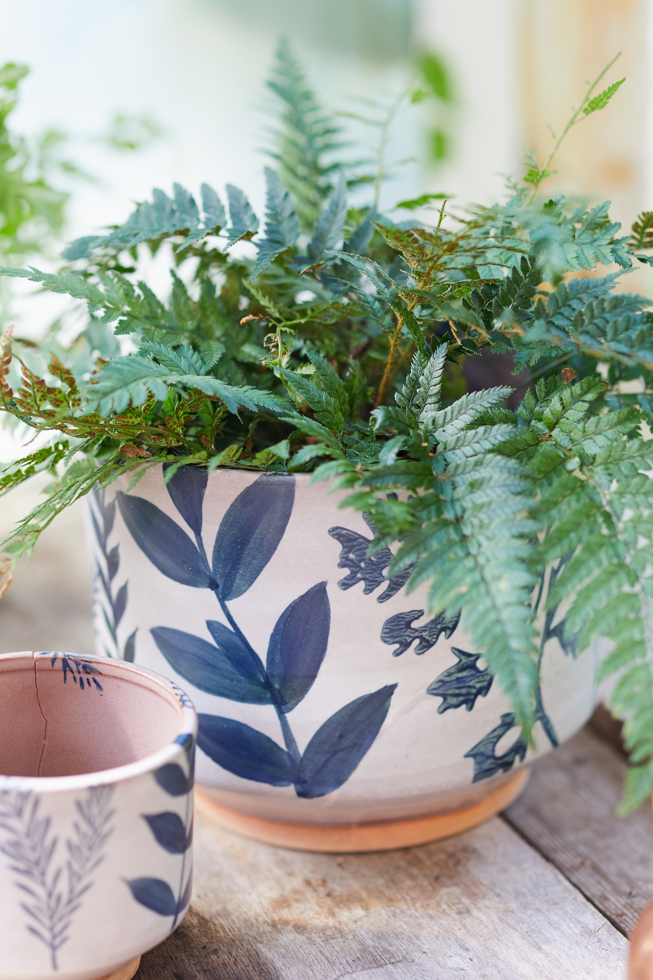 Indigo Floral Footed Planter