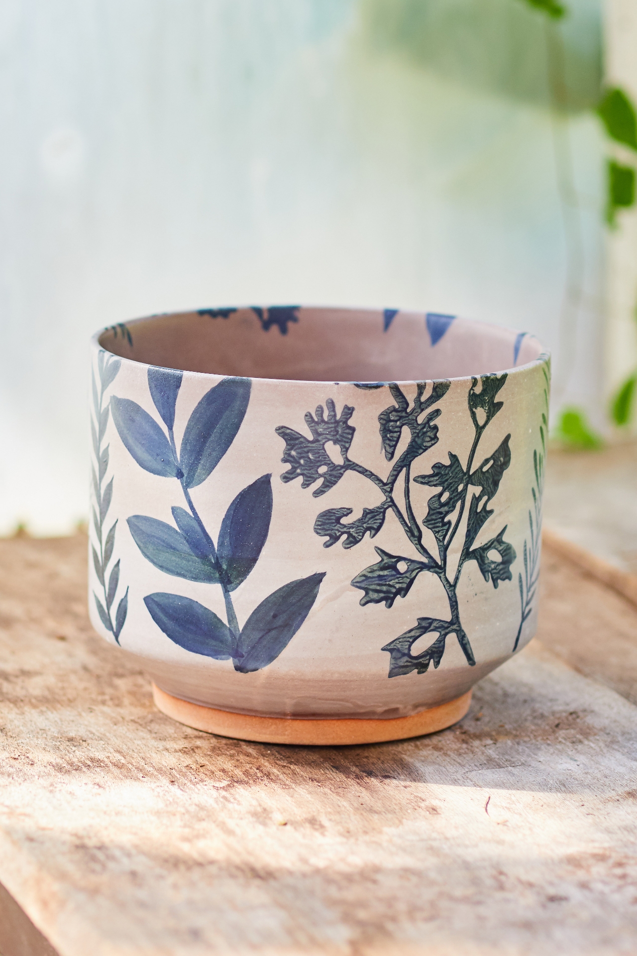 Indigo Floral Footed Planter