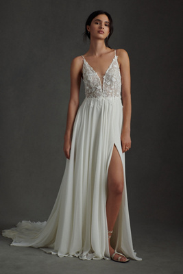 Jenny by Jenny Yoo Kelsey Chiffon & Lace V-Neck A-Line Wedding Gown