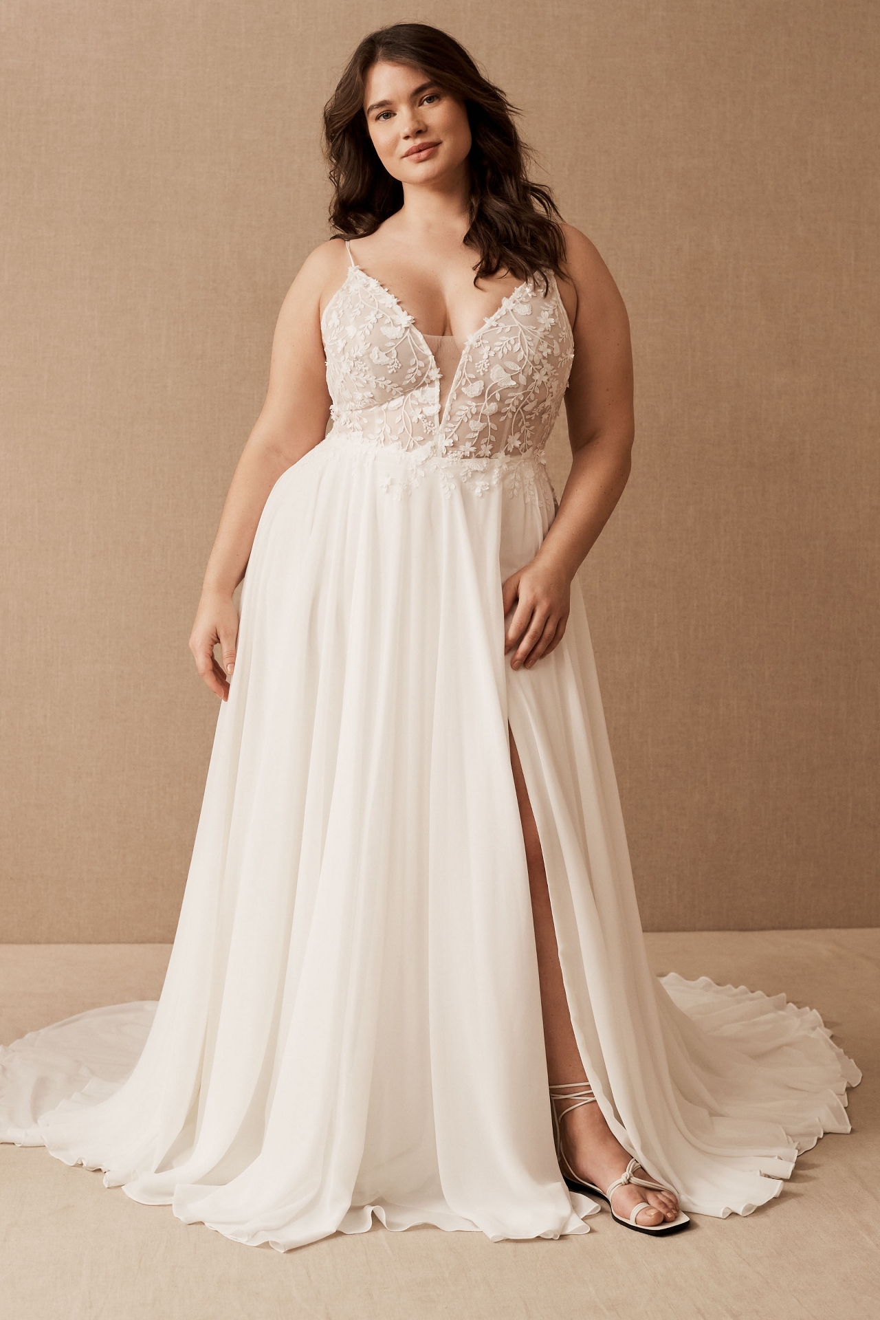 Jenny by Yoo Kelsey Chiffon & Lace V-Neck A-Line Wedding Gown