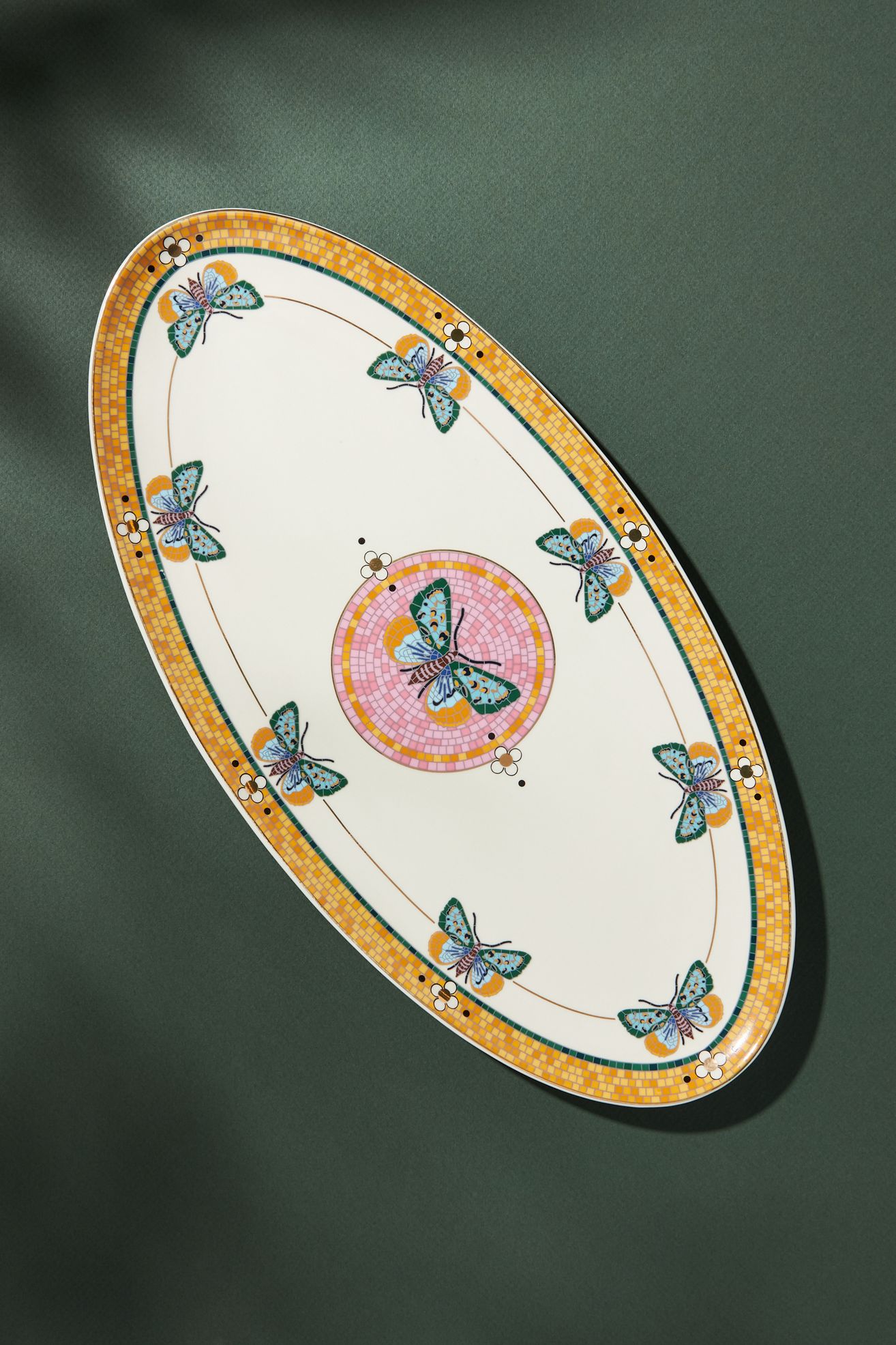 Bistro Tile Stoneware 24k Gold Accent Platter: Garden Edition - Butterfly, One Size