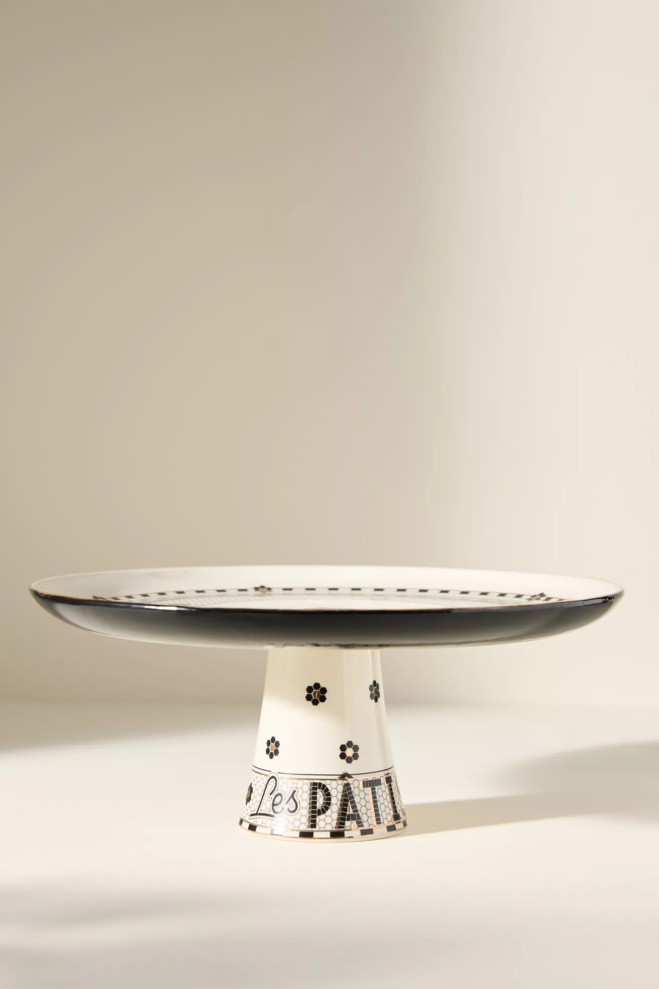 Bistro Tile Stoneware 24k Gold Accent Cake Stand - thumbnail 2