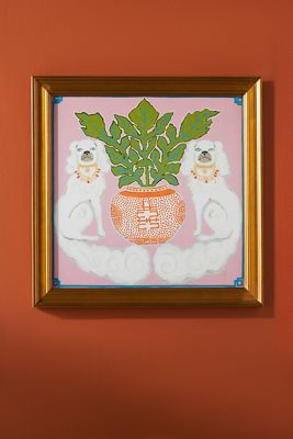 White Dogs On Pink Wall Art