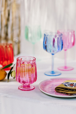 Anthropologie Set Of 4 Lucia Goblet Wine Glasses In Multi