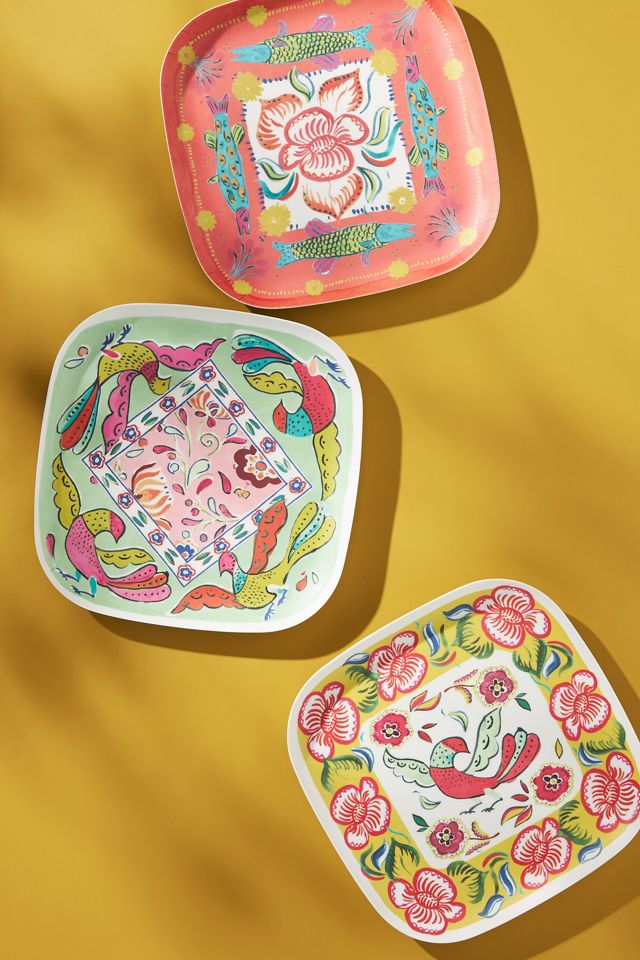 Bamboo Melamine Hibiscus Dinner Plate #3