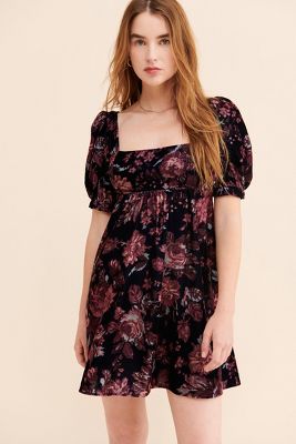 Penelope Velvet Babydoll Mini Dress | Anthropologie