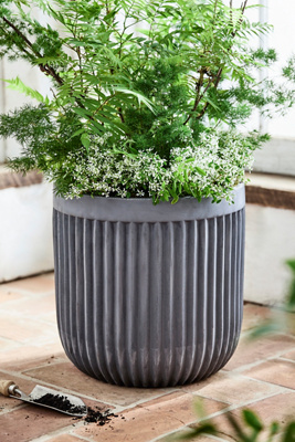 Terrain Fiber Concrete Barrel Pot, 16"