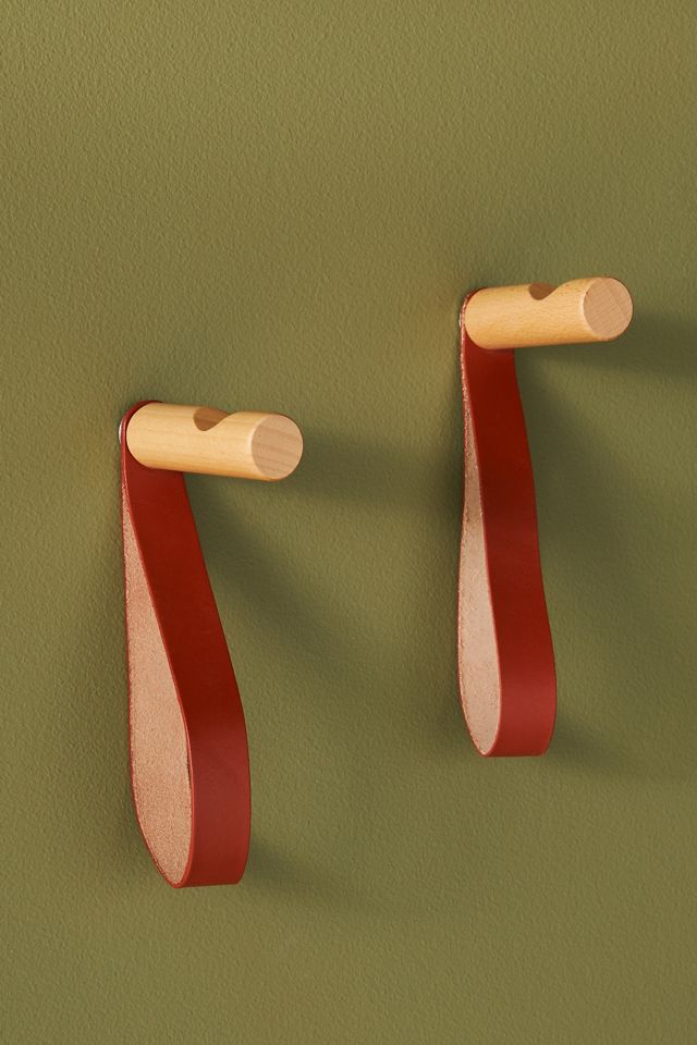 Leather and Wood Hook Set