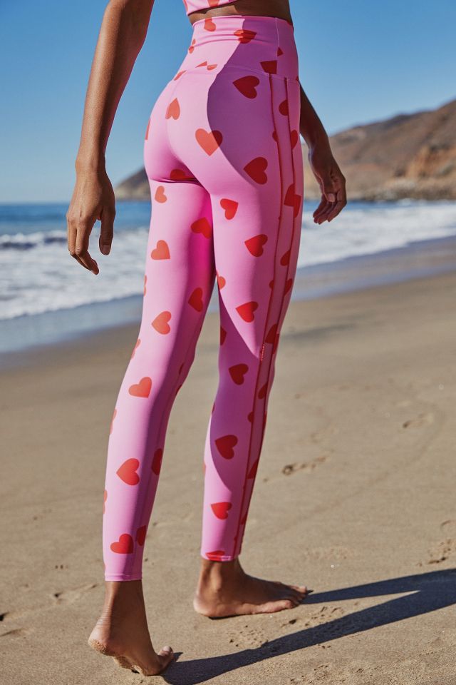 Beach Riot Black Sparkle Heart Legging Size M Valentine's day Pink