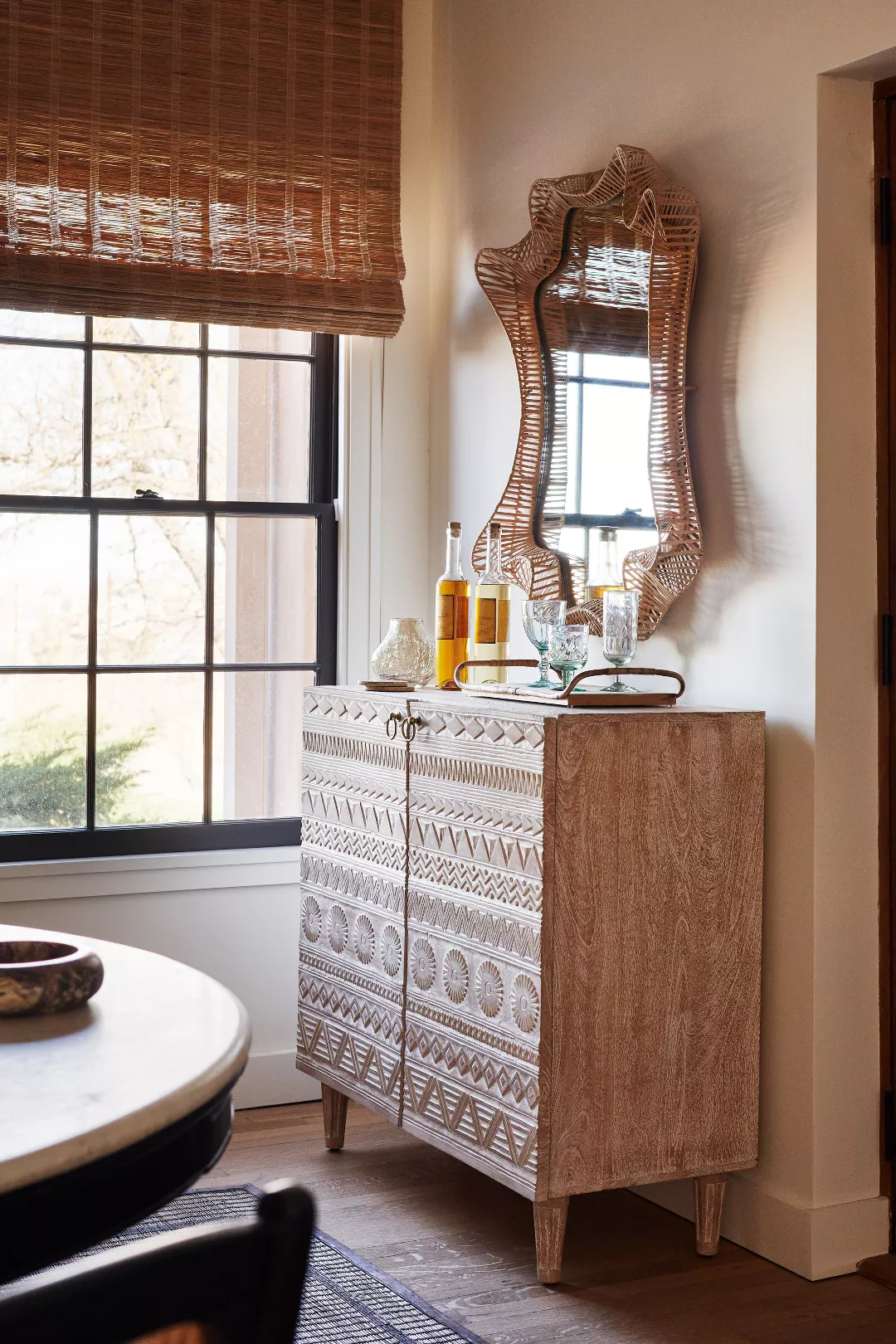 WICKER MIRROR;