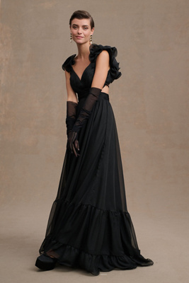 Mac Duggal Indy Chiffon Dress In Black