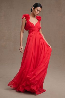 Mac Duggal Indy Chiffon Dress In Red