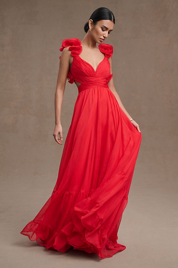 Mac Duggal Indy Chiffon Dress In Red