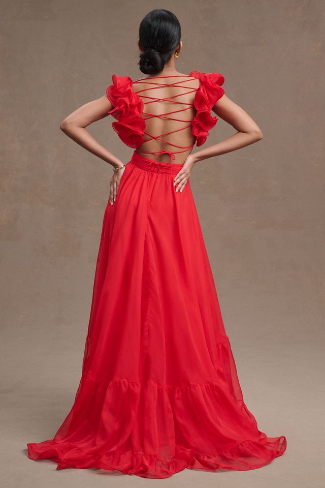 Mac Duggal Indy A-Line Ruffled Back-Lace Chiffon Gown #2