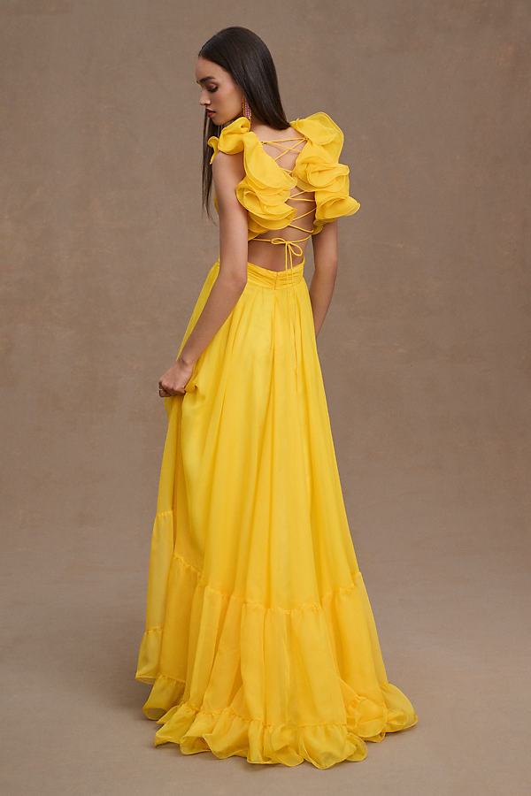 Mac Duggal Indy Chiffon Dress In Yellow