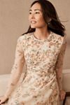 knee length dresses for ladies Pink Ruffle Midi Dress with Floral Embroidery
