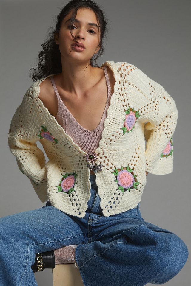 Crochet hot sale flower cardigan