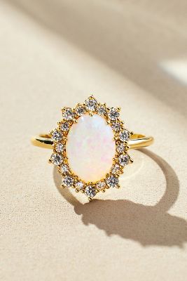 Anthropologie Oval Stone Ring In White