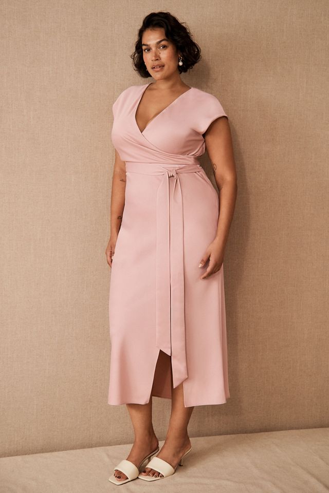 knee length dresses for ladies Champagne Satin Cami Wrap Midi Dress | Bridesmaids main image 0