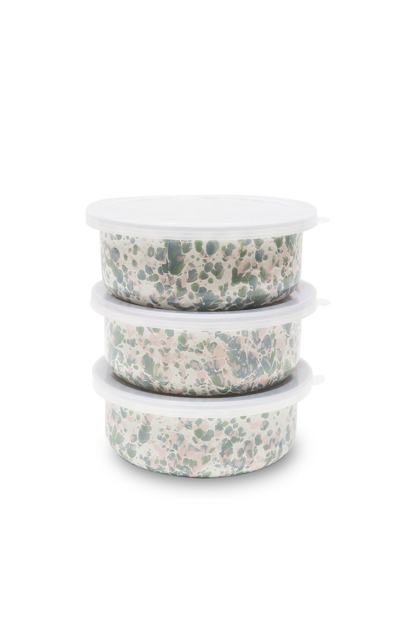 Crow Canyon Home Catalina Enamelware 3-Piece Storage Bowl Set - Mint Hibiscus, One Size