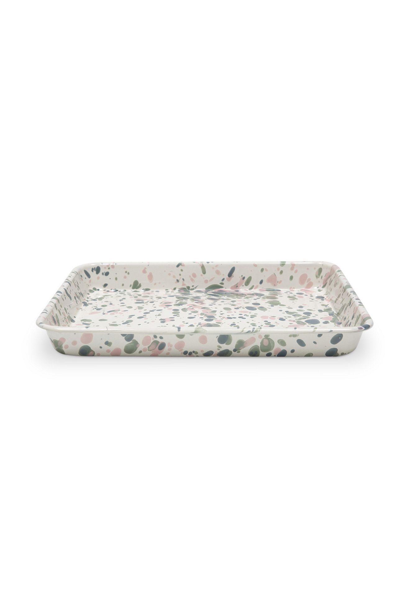 Crow Canyon Home Catalina Enamelware Rectangle Tray - Mint Hibiscus, S