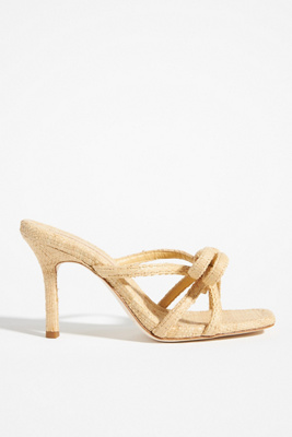 Loeffler Randall Raffia Bow Heeled Sandals In Beige