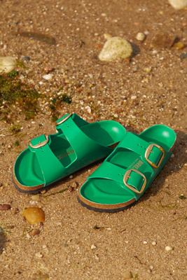 Birkenstock Big Buckle Arizona Patent Leather Sandals In Green