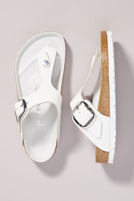 Shop Birkenstock Gizeh Big Buckle Smooth Leather Sandals In White
