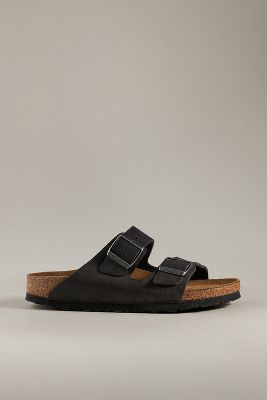 Shop Birkenstock Arizona Suede Soft Footbed Sandals In Grey