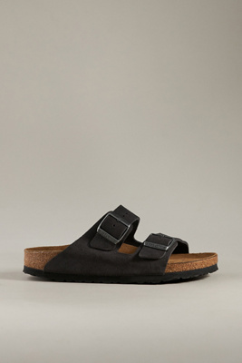 Birkenstock Arizona Double-strap Leather Slides In Grey