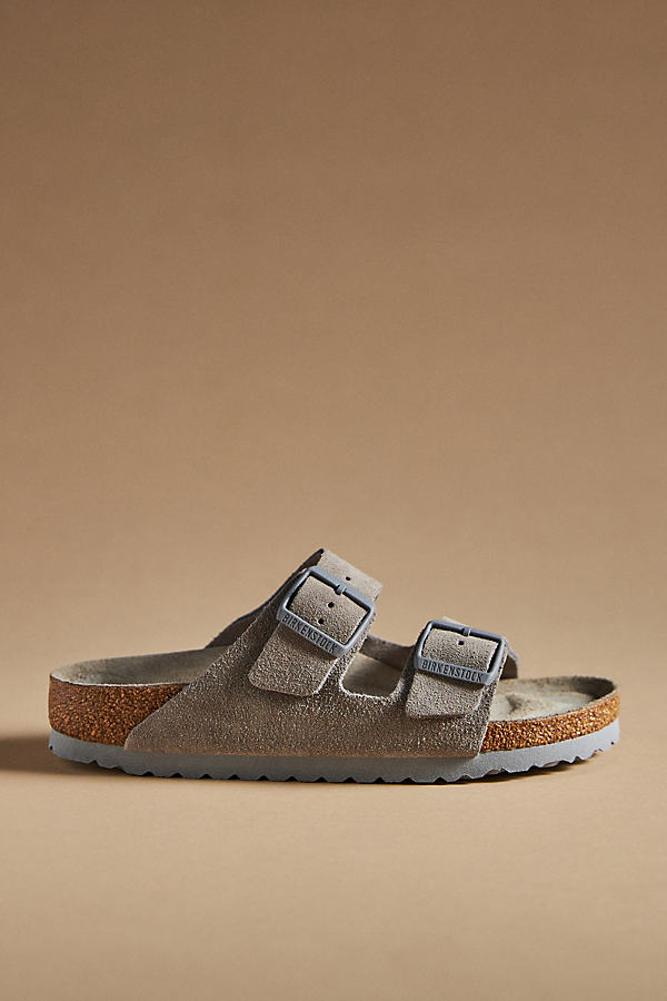 Birkenstock Arizona Suede Soft Footbed Sandals In Grey