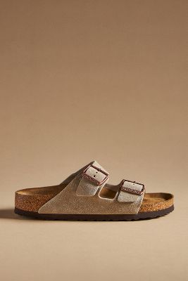 Birkenstock Arizona Suede Soft Footbed Sandals In Beige