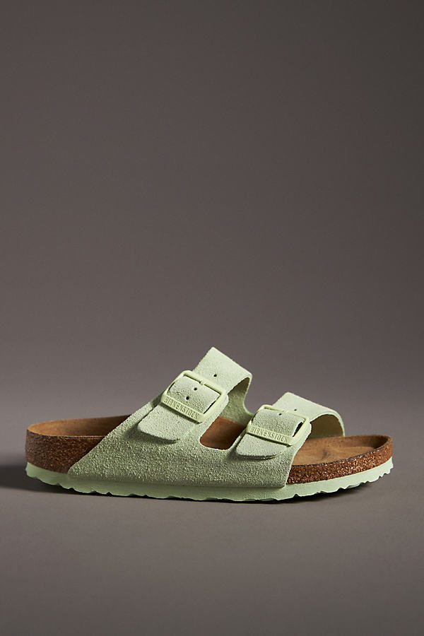 Shop Birkenstock Arizona Suede Soft Footbed Sandals In Green