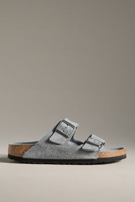 Birkenstock Arizona Suede Soft Footbed Sandals In Gray