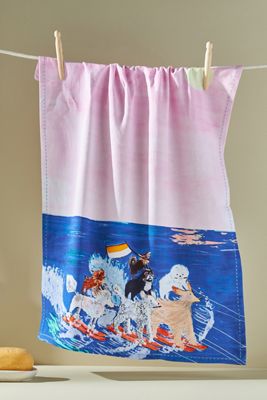 Waterskiing Dogs Dish Towel