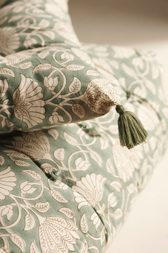 Block Print Cotton Cushion, Sunny Ivy #1