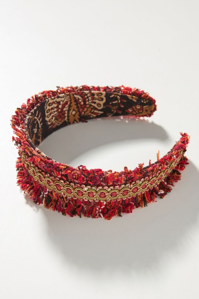 Curried Myrrh Embroidered Fray Headband | Anthropologie