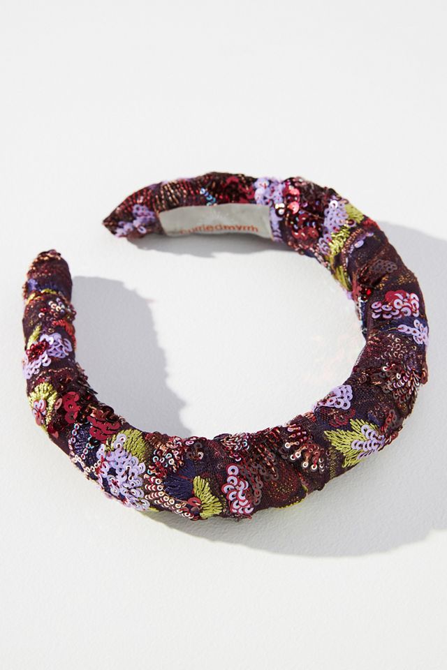Curried Myrrh Beaded Sequined Headband | Anthropologie display picture 1