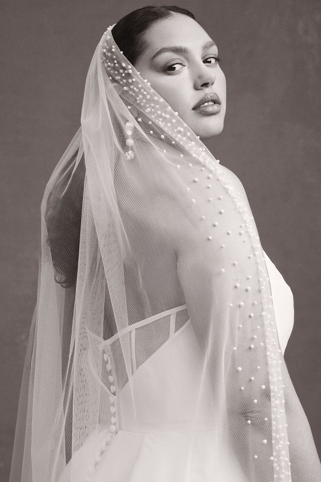 Fillipa a single tier veil encrusted in classic pearls - WED2B