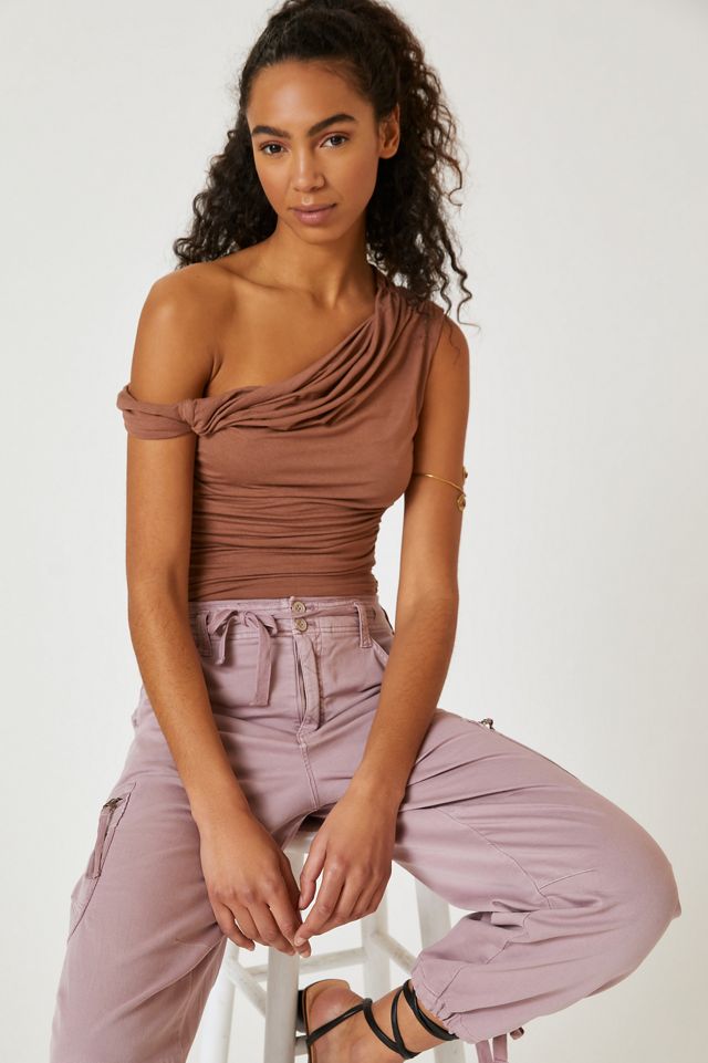 AGOLDE Hilma Twist-Sleeve Asymmetrical Bodysuit | Anthropologie