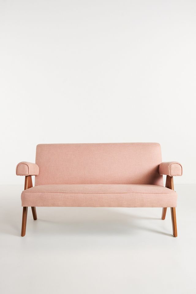 Ashton Linen Upholstered Teak Settee #1
