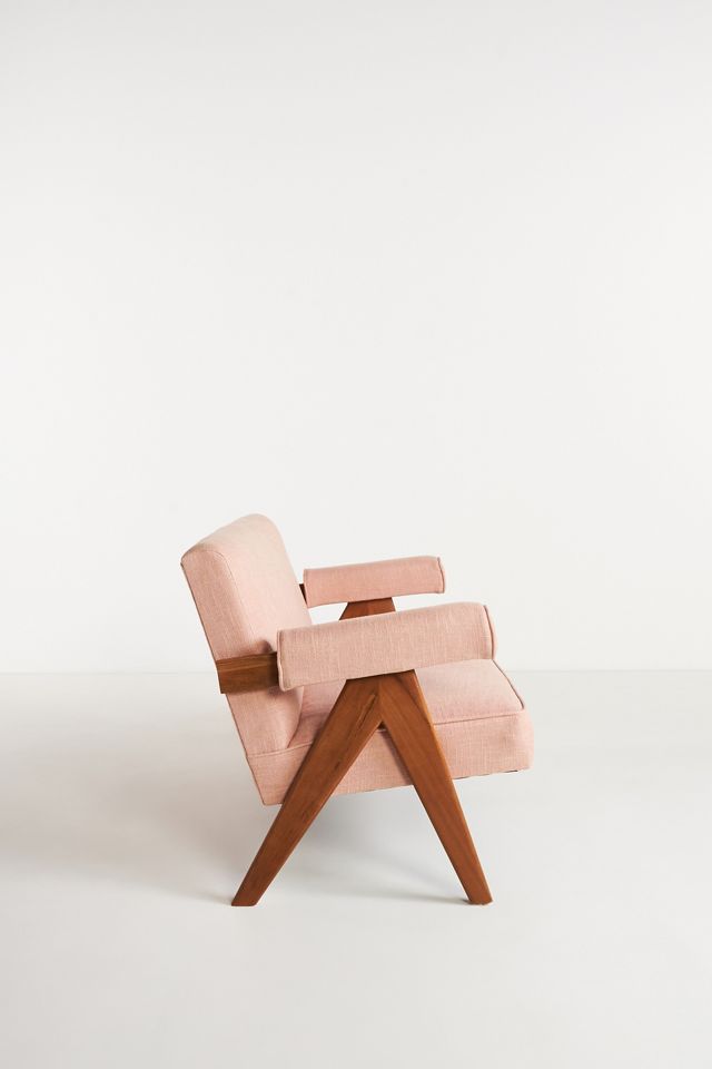 Ashton Linen Upholstered Teak Settee #3