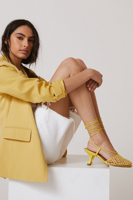 yellow caged heels
