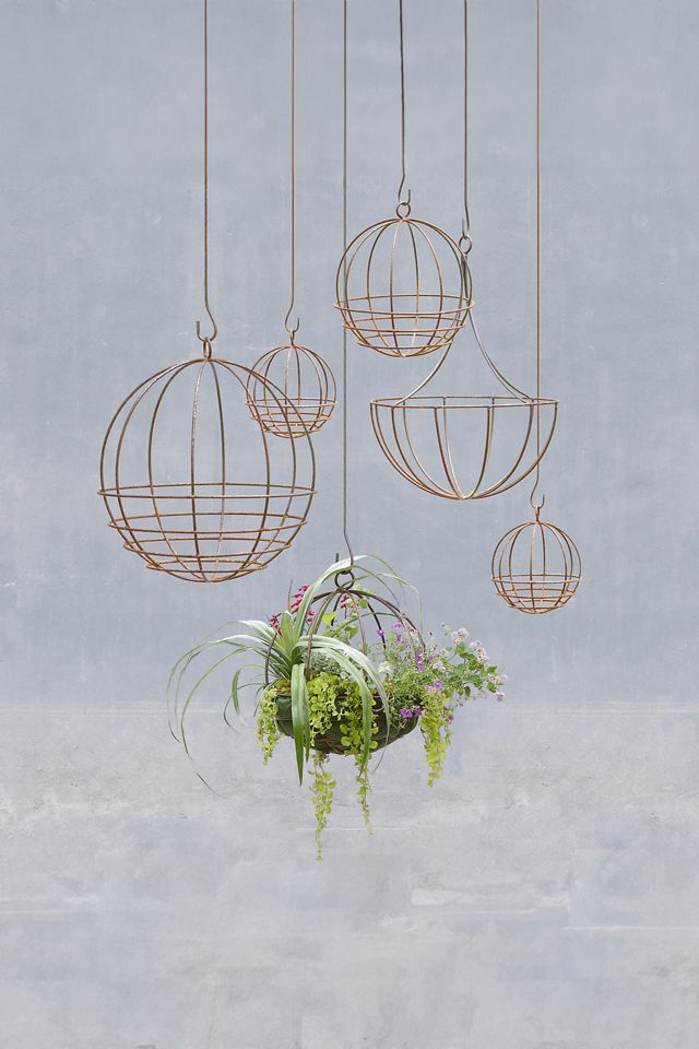 Sphere Rust Patina Hanging Basket, Medium #2