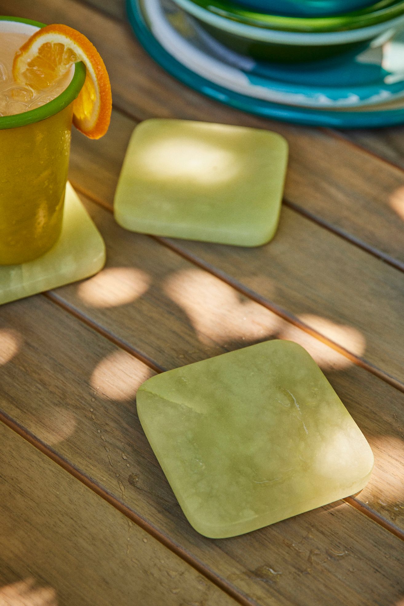 Dyed Alabaster Square Coasters, Set of 4 - Chartreuse