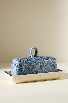 Anthropologie Old Havana Butter Dish In Blue