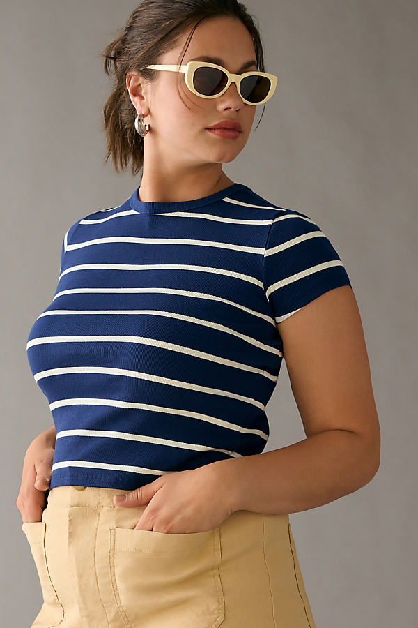 Maeve Ribbed Baby Tee In Blue