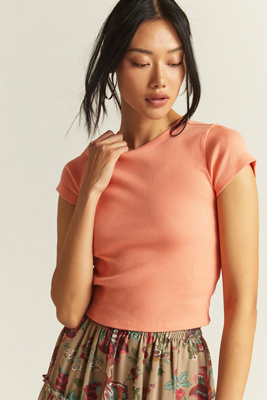 Maeve Ribbed Baby Tee In Orange