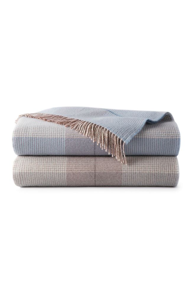 Luxurious Merino Wool Fringed Throw Blanket in Blue
