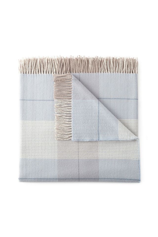Luxurious Merino Wool Fringed Throw Blanket in Blue